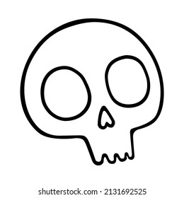 Funny and cute cartoon human skull. Hand-drawn vector illustration in doodle style. Isolated. For the design of postcards and stickers, tattoos. Halloween holiday, Mexican Day of the Dead.