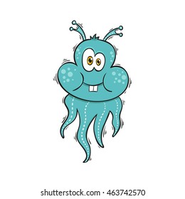 Funny cute cartoon little monster, isotated on white background 