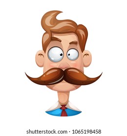 Funny, cute, cartoon man illustration. Mustache whisker smiley Vector eps 10