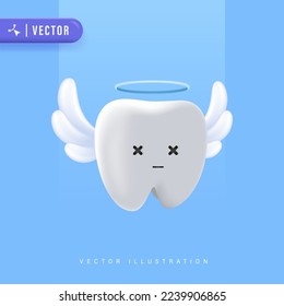 Funny Cute Cartoon Missing Tooth. Dental Care Concept. Illustration Isolated on Blue Background. Tooth Extraction Concept