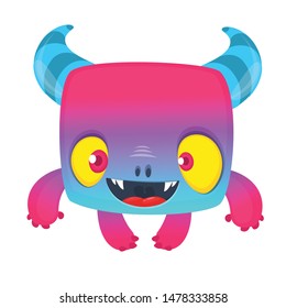 Funny and cute cartoon monster alien . Vector Halloween illustration