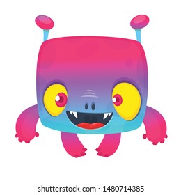 Funny and cute cartoon monster alien . Vector Halloween illustration