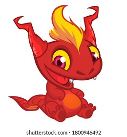 Funny cute cartoon red dragon. Vector illustration of cute monster 