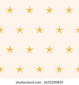 Funny Cute Cartoon Star Seamless Pattern Background. Positive Bright Kid Textile Fabric Print. Birthday Party  Gift Wrapping Paper. Star Baby Nursery Wallpaper design. 
