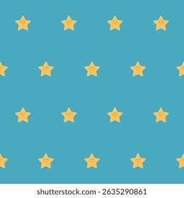 Funny Cute Cartoon Star Seamless Pattern Background. Positive Bright Kid Textile Fabric Print. Birthday Party  Gift Wrapping Paper. Star Baby Nursery Wallpaper design. 