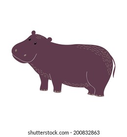 Funny cute cartoon vector animal hippo character