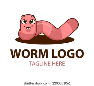Funny cute cartoon worm. Fishing concept in cartoon style. Fishing day mascot.