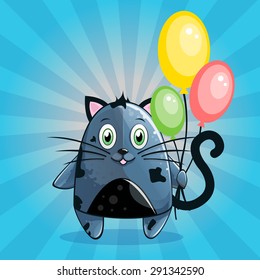 Funny and cute cat with balloons