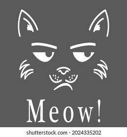 funny cute cat face saying meow white design wo cropped design vector illustration for use in design and print wall art poster canvas