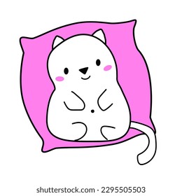 Funny and cute cat lying on a pillow, postcard, illustration, vector graphic