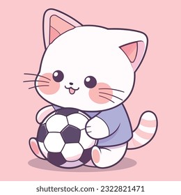 Funny cute cat on fotball vector icon illustration
