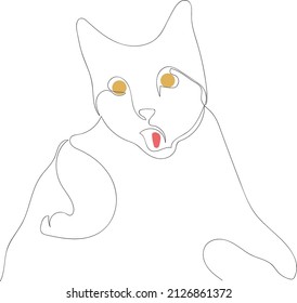 funny cute cat pose, one line art continuous drawing for World Wildlife Day, easy to edit