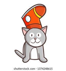 Funny and cute cat with red shoes on it's head
