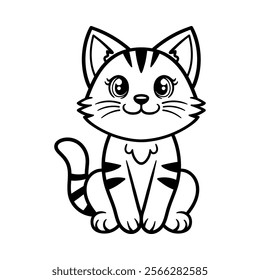 funny cute cat sitting character isolated drawing line art style sketch classic vintage design illustration