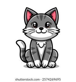 funny cute cat sitting character colored isolated drawing line art style sketch classic vintage design illustration