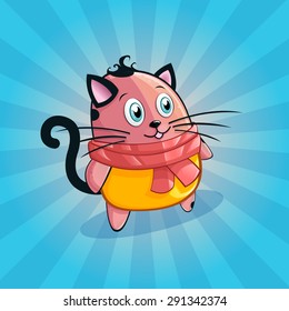 Funny and cute cat in sweater and scarf