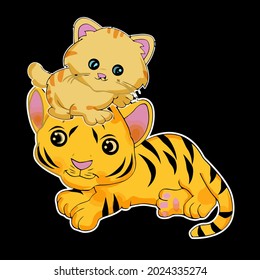 funny cute cat and tiger women men kids wo sweat design vector illustration for use in design and print wall art poster canvas