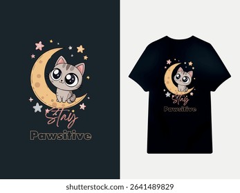 Funny and Cute Cat T-Shirt Vector Design for Cat Lovers – Cartoon Style Animal Illustration
