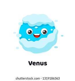 Funny Cute Character Planet Venus in a Clouds. Colorful Cartoon Style Solar System Planets Illustration for Kids Education Book