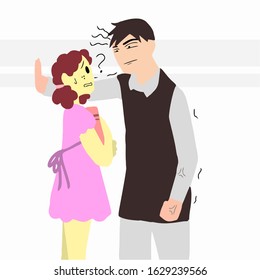 funny cute character, romantic couple young people, with awkward situation, romantic valentine's day. creative flat design.