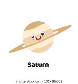 Funny Cute Character Saturn Pluto. Colorful Cartoon Style Solar System Planets Illustration for Kids Education Book