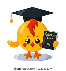 Funny cute chick justice with book (copy space) and hat in flat design. Isolated animal vector illustration	
