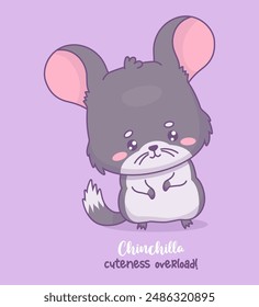 Funny cute chinchilla. Cartoon kawaii animal rodent character. Vector illustration. Kids collection..