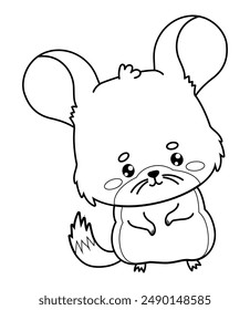 Funny cute chinchilla. Outline cartoon kawaii animal rodent. Line drawing, coloring book. Kids collection. Vector illustration