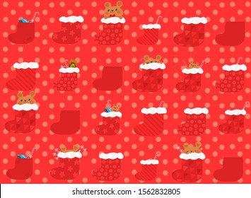 Funny Cute Christmas Stocking Seamless Pattern digital paper A illusrtation Background Wallpaper EPS vector for Scrapbook, DIY, Gift wrapping, banner, Book cover, material element, physical object ETC