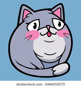 Funny cute chubby kitty cat on diet cartoon character vector illustration