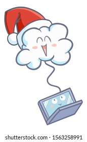 Funny and cute cloud computing wearing Santa's hat for christmas