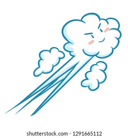 Funny and cute cloud flying with high speed - - vector.