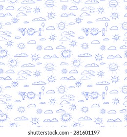 Funny and cute clouds and sun seamless backdrop