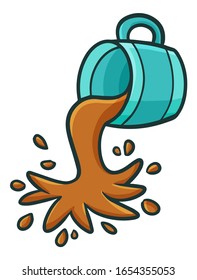 Funny and cute coffee spill out from blue cup