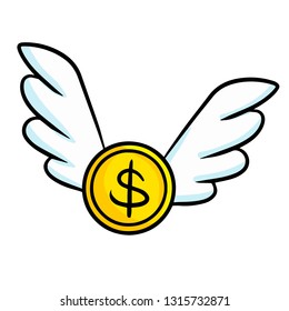 Funny and cute coin flying with wing - vector