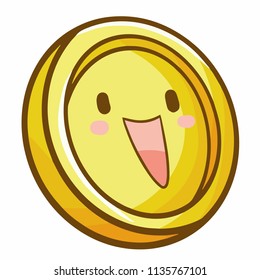 Funny and cute coin smiling happily - vector