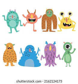 funny and cute colorful halloween monsters. Vector illustration isolated on white background for your design