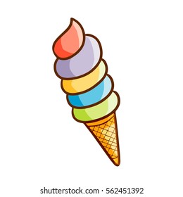 Funny and cute colorful ice cream, fresh and cool expression - vector.