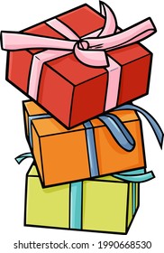 Funny and cute colorful three gift boxes in doodle style