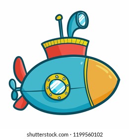 Funny and cute colorful vintage submarine - vector