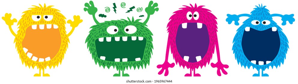 funny and cute colourful monsters for halloween with big open mouths as copy space