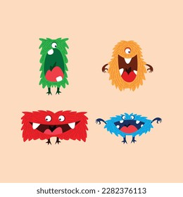 funny and cute colourful monsters for halloween with big open mouths as copy space