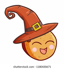 Funny and cute cookie wearing witch hat for Halloween - vector.
