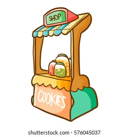 Funny and cute cookies booth selling lot of cookies - vector.