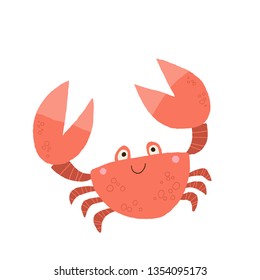 Funny cute crab smiling. Cartoon vector hand drawn eps 10 childrens book illustration isolated on white background in a flat style