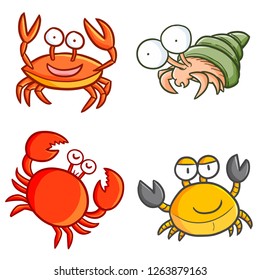 Funny and cute crab smiling set - vector.