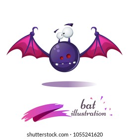 Funny, cute, crazy cartoon bat. Fear and horror illustration. Vector eps 10