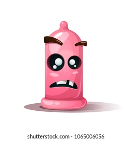 Funny, cute, crazy condom illustration. Dead smiley Vector eps 10
