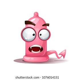 Funny, cute, crazy condom illustration. Devil smiley Vector eps 10
