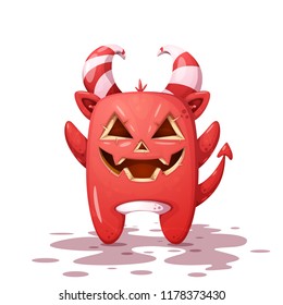 Funny, cute crazy devil, pumpkin character. Halloween illustration Vector eps 10